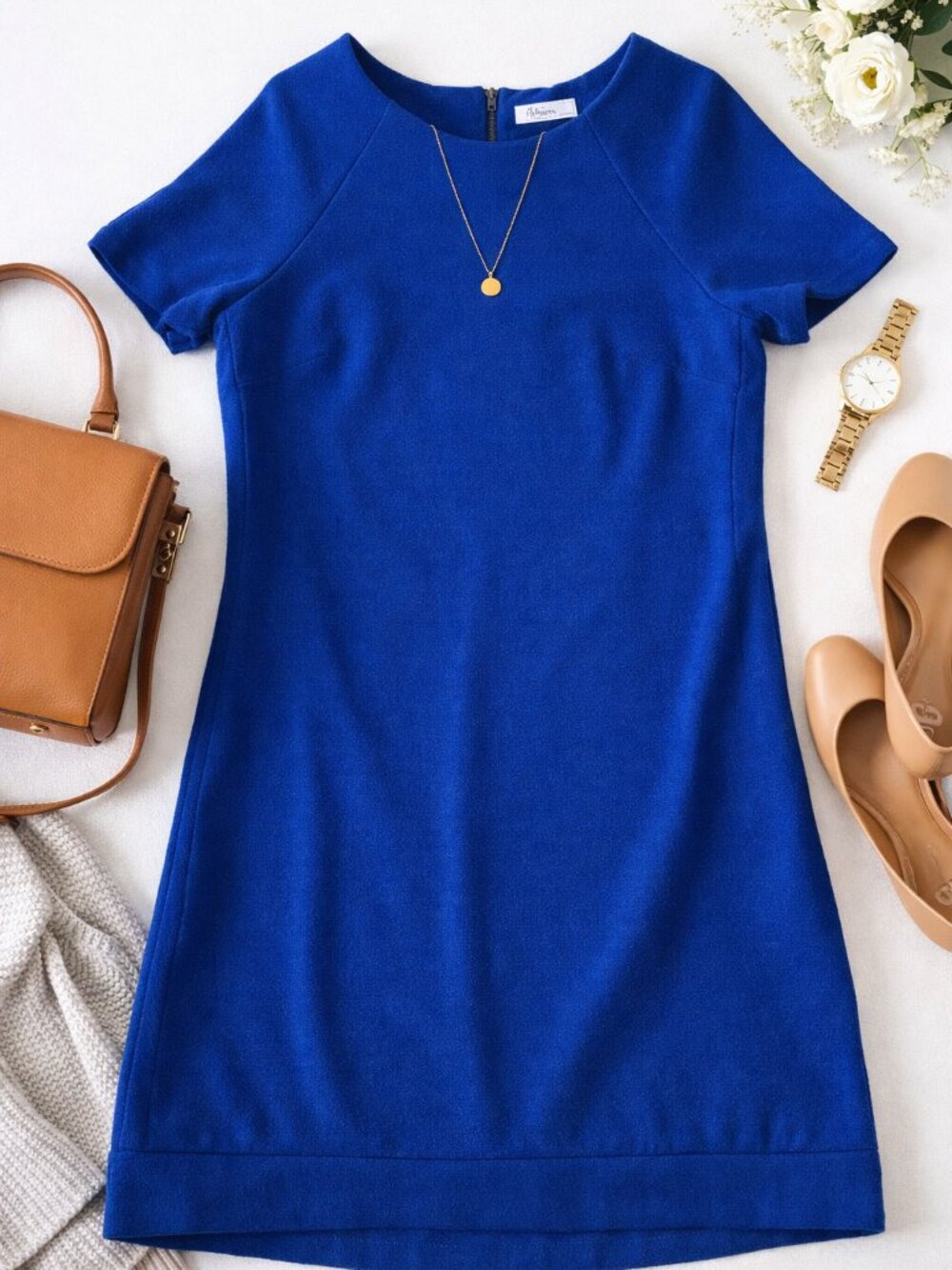 Reitmans Royal Blue Shift Dress Size Large Minimalist Short Sleeve Work Office